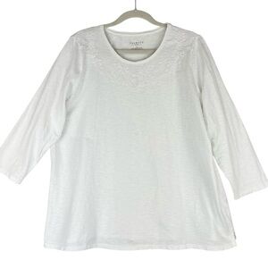 Talbots White Embroidered Knit Top Sz 1X Cotton Tee